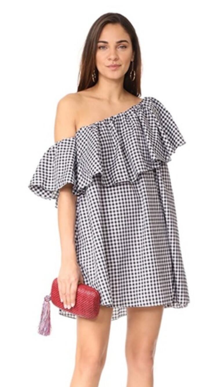 MLM Label Maison Gingham One Shoulder Mini Dress Womens Medium Black White